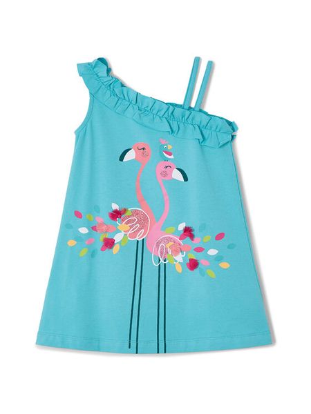 Mayoral Sukienka letnia 3937 Niebieski Regular Fit. Niebieskie sukienki dziewczęce Mayoral, bez wzorów, z bawełny, bez ramiączek, proste. Za 119.99 zł.