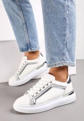 Białe Sneakersy na Grubej Podeszwie z Brokatem Veneli. Białe obuwie sportowe damskie Renee, bez zapięcia. Za 74.99 zł.