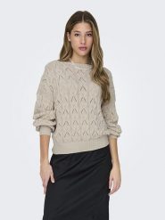 ONLY Sweter w kolorze beżowym rozmiar: L. Brązowe swetry klasyczne damskie Only, l, bez kołnierzyka. Za 92.21 zł.