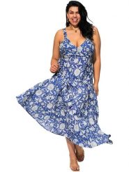 Aller Simplement Sukienka w kolorze niebiesko-białym rozmiar: 54-58. Niebieskie sukienki damskie Aller Simplement, bez wzorów, z bawełny, bez ramiączek. Za 100.99 zł.