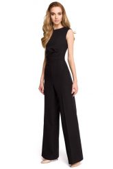 Elegancki Kombinezon z Szerokimi Nogawkami - Czarny. Czarne kombinezony damskie MOE, l, bez wzorów, z elastanu, eleganckie, bez kołnierzyka, bez ramiączek. Za 263.90 zł.