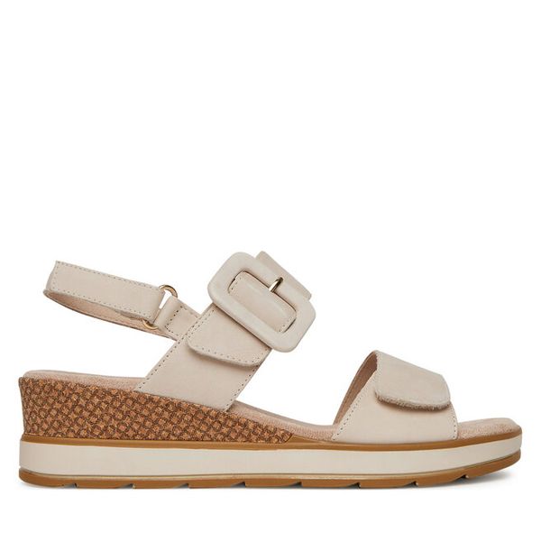 Sandały Caprice. Białe sandały damskie Caprice, bez wzorów, bez obcasa, na koturnie, bez zapięcia. Za 319.99 zł.