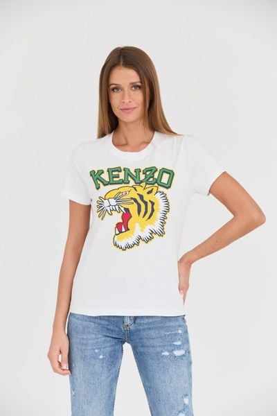 KENZO Biały damski t-shirt Tiger Varsity crewneck, Rozmiar XS. Białe t-shirty damskie Kenzo, s, bez wzorów, bez kołnierzyka. W wyprzedaży za 320.99 zł.