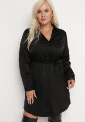 Czarna Sukienka Mini Zapinana na Guziki z Cienkim Materiałowym Paskiem Venudda. Czarne sukienki damskie Born2be, bez wzorów, z materiału, bez ramiączek. W wyprzedaży za 76.49 zł.