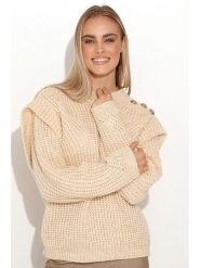 Makadamia Sweter w kolorze beżowym rozmiar: onesize. Brązowe swetry klasyczne damskie Makadamia, z wełny, bez kołnierzyka. Za 144.92 zł.