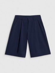 4F Spodenki casual damskie - granatowe M. Niebieskie szorty damskie 4F, bez wzorów, z tkaniny, z podwyższonym stanem. Za 169.99 zł.