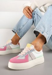 Różowo-Niebieskie Sneakersy Typu Kultowe Tenisówki na Grubej Podeszwie Nanessa. Czerwone obuwie sportowe damskie Renee, z jeansu, bez zapięcia, tenisowe. Za 79.99 zł.