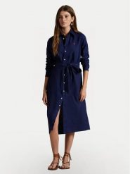 Polo Ralph Lauren Sukienka koszulowa 211943992005 Granatowy Regular Fit. Niebieskie sukienki damskie Polo Ralph Lauren, bez wzorów, ze lnu, bez ramiączek. Za 989.99 zł.