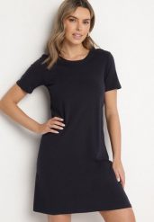 Granatowa Bawełniana Sukienka o Kroju Typu T-shirt Nilisea. Niebieskie sukienki damskie Born2be, bez wzorów, z bawełny, bez ramiączek. Za 59.99 zł.