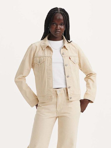 Levi's Kurtka dżinsowa w kolorze beżowo-białym rozmiar: M. Brązowe kurtki damskie Levi's, m, z aplikacjami, z bawełny, bez kaptura. Za 154.07 zł.