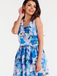 Sukienka Model A501 Blue - awama. Niebieskie sukienki damskie Awama, bez wzorów, z szyfonu, bez ramiączek. Za 340.97 zł.