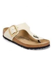 Birkenstock Skórzane japonki "Gizeh" w kolorze kremowym rozmiar: 37. Brązowe klapki damskie Birkenstock, bez wzorów, z nubiku, z otwartym noskiem, bez obcasa, bez zapięcia. Za 484.45 zł.