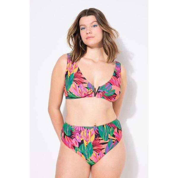 Damski Top od bikini miękkie miseczki nadruk dżungli falbana. Zielone bikini Ulla Popken, bez wzorów, z elastanu. W wyprzedaży za 111.99 zł.