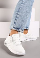 Białe Sneakersy na Grubej Podeszwie z Tłoczonymi Paskami Justinalin. Białe obuwie sportowe damskie Born2be, bez zapięcia, trekkingowe. Za 84.99 zł.