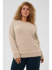 KAFFE curve Sweter w kolorze beżowym rozmiar: XL. Brązowe swetry klasyczne damskie KAFFE curve, xl, z wełny, bez kołnierzyka. Za 137.45 zł.