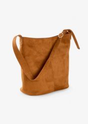 Torebka w optyce weluru. Brązowe torebki klasyczne damskie bonprix, ze skóry, bez dodatków. Za 124.99 zł.