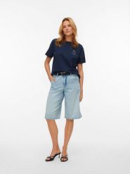 Vero Moda Koszulka w kolorze granatowym rozmiar: L. Niebieskie bluzki damskie Vero Moda, l, bez wzorów, z bawełny, bez kołnierzyka, bez ramiączek. Za 75.34 zł.