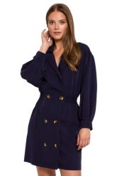 Elegancka sukienka żakietowa dwurzędowa granatowa mini. Sukienki damskie Sukienki.shop, bez wzorów, z elastanu, eleganckie, bez ramiączek. Za 349.00 zł.