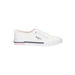 Sneakersy damskie Pepe Jeans Brady Top. Białe obuwie sportowe damskie Pepe Jeans, z jeansu, bez zapięcia. Za 193.50 zł.