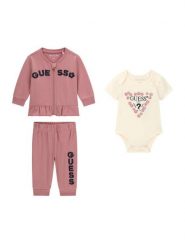 Guess Komplet bluza, body i spodnie dresowe S6YG10 K3951 Różowy Regular Fit. Czerwone bluzy dziewczęce Guess, z aplikacjami, z bawełny, bez ramiączek, bez kaptura. Za 284.99 zł.