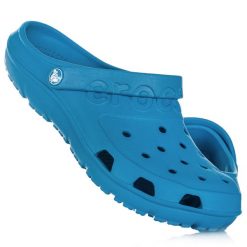 Klapki sportowe Crocs CROCBAND. Niebieskie klapki damskie Crocs, bez wzorów, bez obcasa, bez zapięcia. W wyprzedaży za 89.00 zł.