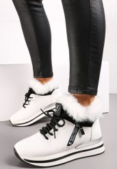 Białe Sznurowane Botki Sneakersy z Futerkiem Gameda. Białe obuwie sportowe damskie Renee, na zimę, bez zapięcia. Za 109.99 zł.