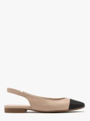 Beżowe baleriny typu slingback z czarnym noskiem SALMA. Brązowe balerinki damskie Ryłko, bez wzorów, z gumy, z okrągłym noskiem. W wyprzedaży za 269.99 zł.
