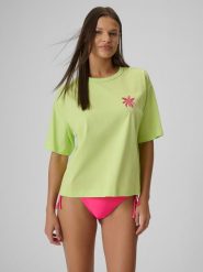 4F T-shirt boxy z nadrukiem damski - zielony L. Żółte t-shirty damskie 4F, l, bez wzorów, z bawełny, bez kołnierzyka. Za 69.99 zł.