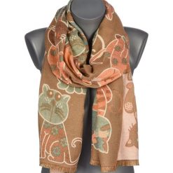 Beżowy Duży Szalik Damski Bawełniany Ciepły Dwustronny Koty Ax-127. Brązowe szaliki damskie bez wzorów, z bawełny. Za 59.99 zł.