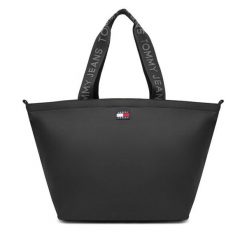 Torba Tommy Jeans. Czarne shopper bag Tommy Jeans, bez wzorów, z jeansu, bez dodatków. Za 299.99 zł.