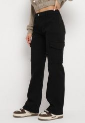 Czarne Jeansy o Fasonie Cargo z Szerokimi Kieszeniami Kabiana. Czarne jeansy damskie Born2be. Za 119.99 zł.