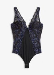 Body z połyskującą nicią. Czarne body i gorsety bonprix, bez wzorów. Za 34.99 zł.