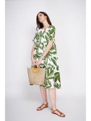Le Jardin du Lin Sukienka w kolorze zielono-białym rozmiar: 36. Białe sukienki damskie Le jardin du lin, bez wzorów, ze lnu, bez ramiączek. Za 169.95 zł.
