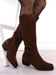 Skórzane kozaki damskie kowbojki brązowe Sergio Leone KZ268. Brązowe kozaki damskie Sergio Leone, ze skóry, bez obcasa, bez zapięcia. Za 215.99 zł.