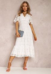 Biała Sukienka Corelaia. Białe sukienki damskie Renee, bez wzorów, z koronki, klasyczne, bez ramiączek. W wyprzedaży za 103.99 zł.