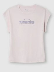 Pepe Jeans Koszulka w kolorze jasnoróżowym rozmiar: L. Różowe bluzki damskie Pepe Jeans, l, bez wzorów, z bawełny, bez kołnierzyka, bez ramiączek. Za 83.45 zł.