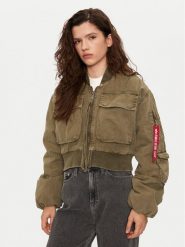 Alpha Industries Kurtka bomber 148008 Khaki Regular Fit. Brązowe kurtki damskie Alpha Industries, m, bez wzorów, z bawełny, bez kaptura. Za 379.99 zł.