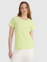 4F T-shirt regular z nadrukiem damski - żółty L. Żółte t-shirty damskie 4F, l, bez wzorów, z bawełny, bez kołnierzyka. W wyprzedaży za 39.99 zł.