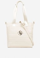 Biała Torebka Typu Shopper z Paskiem Crossbody i Aplikacją Zdobiona Pikowaniem Fleomira. Białe shopper bag Renee, z aplikacjami, z jeansu, bez dodatków. Za 99.99 zł.