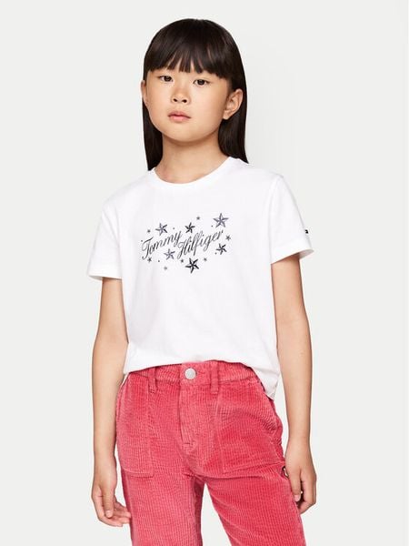 Tommy Hilfiger T-Shirt KG0KG08250 D Biały Regular Fit. Białe koszulki i t-shirty dziewczęce Tommy Hilfiger, bez wzorów, z bawełny, bez kołnierzyka, bez ramiączek. Za 59.99 zł.