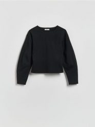 Gładka bluza - czarny. Czarne bluzy damskie Reserved, l, bez wzorów, z bawełny, bez kaptura. Za 89.99 zł.