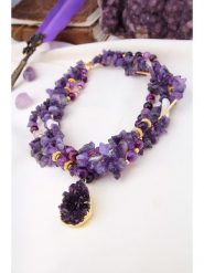 L'Atelier de Gaia Pozłacany naszyjnik z ametystami - dł. 47 cm rozmiar: onesize. Różowe naszyjniki damskie L'Atelier de Gaia, z ametystem, pozłacane. Za 156.98 zł.