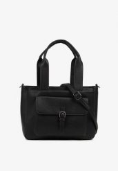 Czarna Torebka Shopperka z Kieszonką z Klamrą i Dodatkowym Paskiem Koladoria. Czarne shopper bag Born2be, z jeansu, na ramię, bez dodatków. Za 84.99 zł.