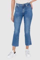 7 FOR ALL MANKIND Jasnoniebieskie jeansy z poszarpanymi nogawkami HW Slim Kick. Niebieskie jeansy damskie 7 for all mankind. W wyprzedaży za 499.99 zł.