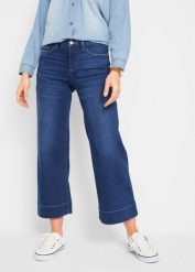 "Dżinsy ze stretchem ""ultra-soft"" 7/8, culotte". Niebieskie jeansy damskie bonprix. Za 127.99 zł.