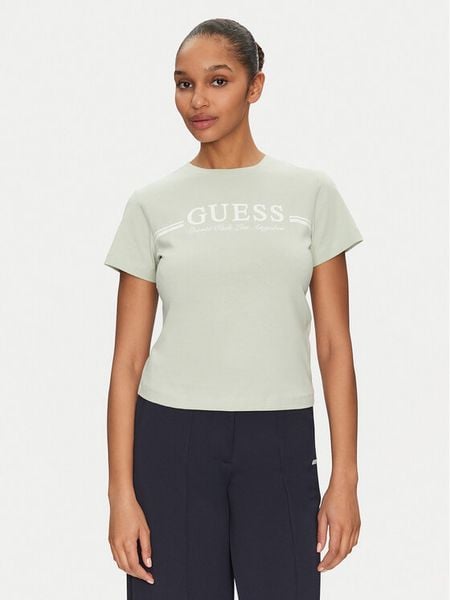 Guess T-Shirt V5GI03 I3Z14 Zielony Regular Fit. Zielone t-shirty damskie Guess, l, z aplikacjami, z bawełny, bez kołnierzyka. Za 79.99 zł.
