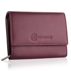 Portfel damski BETLEWSKI BPD-SS-11 ROZOWY. Czerwone portfele damskie Betlewski, bez wzorów, ze skóry. Za 139.99 zł.