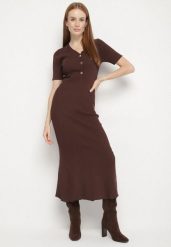 Brązowa Dzianinowa Sukienka z Wiskozą o Taliowanym Kroju z Guzikami Fenallea. Brązowe sukienki damskie Born2be, bez wzorów, z dzianiny, biznesowe, bez ramiączek. Za 149.99 zł.