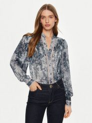 Guess Bluzka W5RH16 WDW82 Niebieski Regular Fit. Niebieskie bluzki damskie Guess, s, z aplikacjami, z syntetyku, bez kołnierzyka, bez ramiączek. Za 299.99 zł.