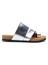 Comfortfusse Skórzane japonki w kolorze srebrnym rozmiar: 41. Szare klapki damskie Comfortfüße, bez wzorów, ze skóry, z otwartym noskiem, bez obcasa, bez zapięcia. Za 243.27 zł.
